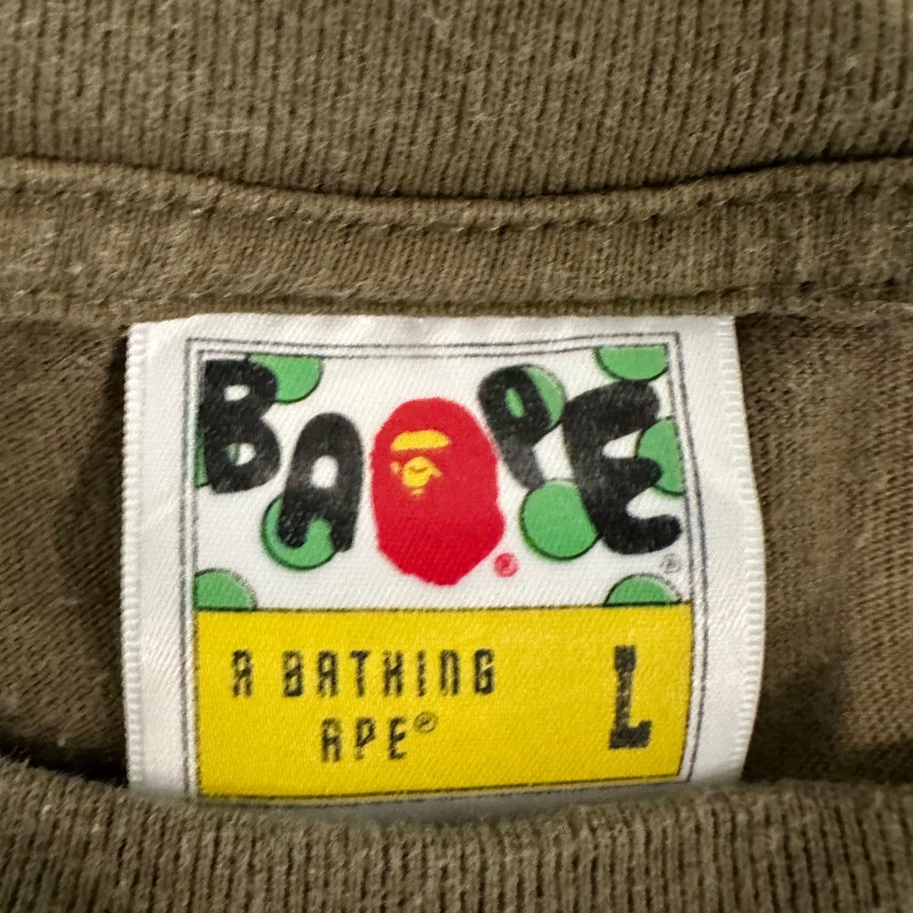 A Bathing Ape BAPE Shark Face Long Sleeve T-Shirt Olive Green Mens Size Large - Picture 4 of 8